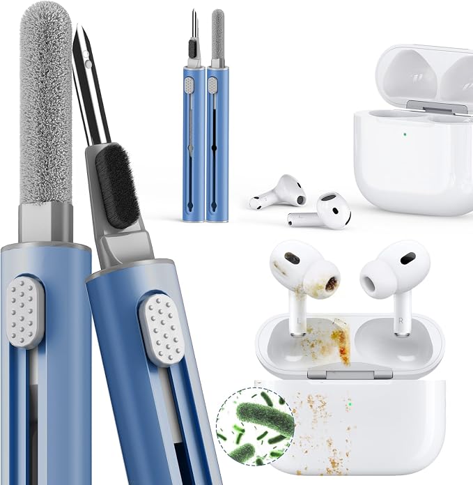 Inesore for AirPod Cleaning Kit, for Phone Earbuds Electronics (Deep Blue) | Metal Tip, High-Density Soft Brush, Flocked Sponge Tip, 3 in 1 Design, Compact & Lightweight, Easy Operation, Easy to Carry - Image 8