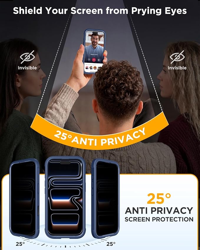 miracase for iPhone 17 Pro Privacy Series Case, Magsafe, Deep Blue | Built-in Privacy Screen Protector | 360° Full Protection | Colored Bezel & Clear Back | Shock-Absorbent | 6,3 Inch - Image 2
