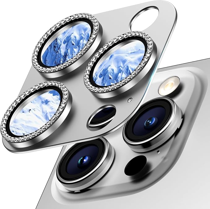 Camera Lens Protector for iPhone 16/15/14 Pro Max & 16/15/14 Pro | Silver Diamond, Aluminum Alloy, 9H+ Glass Camera Cover, Nano Reinforced Adhesive, Anti-Drop, Anti-Scratch, Case Friendly by WumigooProducts