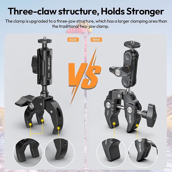 ULANZI R105 Super Clamp Camera Mount with 360° Dual Ballhead Magic Arm | Sturdy Y-Shaped 3-Claw Camera Clamp Mount for GoPro Hero 13/12/11/10/9, Insta360 X5/X4, DJI Osmo Pocket 3/2 Action 5 Pro/4 - Image 2