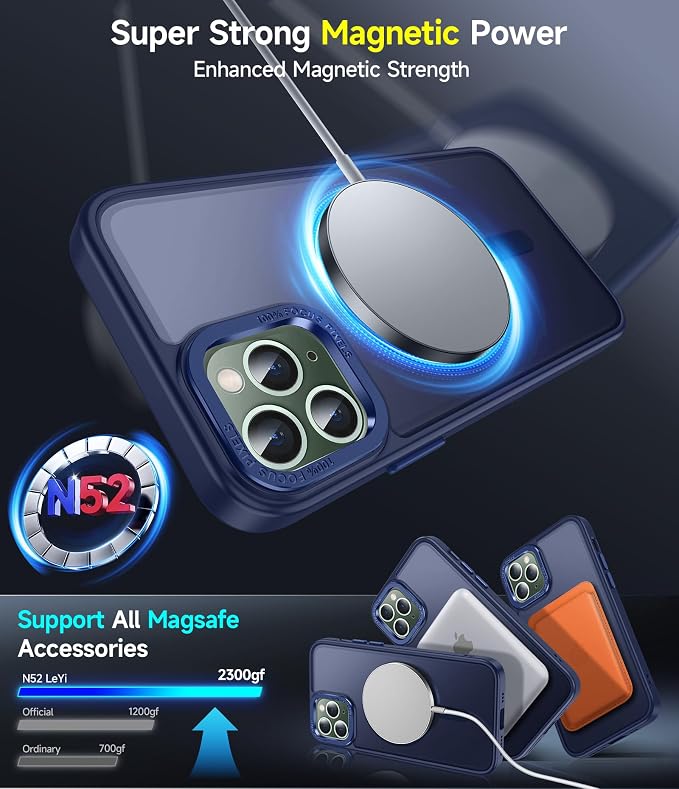 LeYi for iPhone-11-Pro-Max Cases Blue with Screen Protector X2 + Camera Cover X2[ MagSafe Compatible] Magnetic Military Grade Protective Phone Case for iPhone 11promax i Phone 11pro max, Matte Blue - Image 3