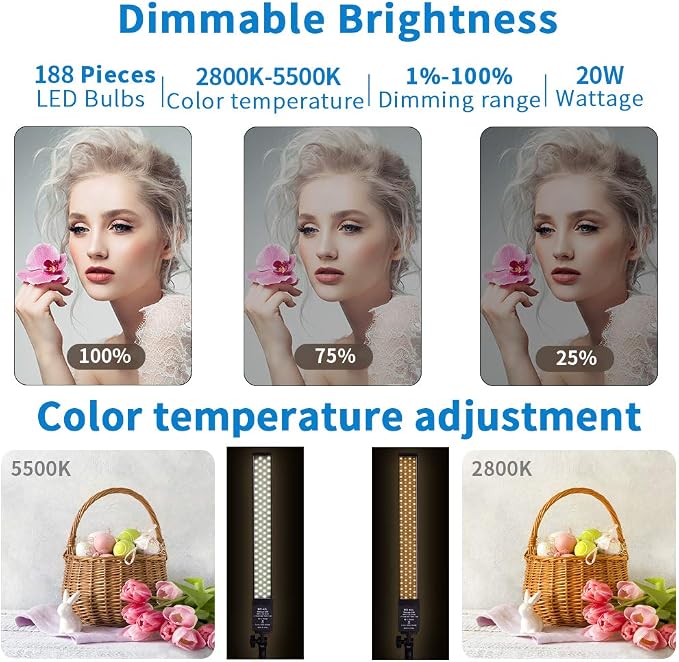 Battery Powered Photography Light Outdoor Portable Handheld Wand | LED Video Light Stick Dimmable 2800K-5500K Photo Studio Light Kit with NP-F970 Li-ion Battery and Stand for Portrait, YouTube - Image 2