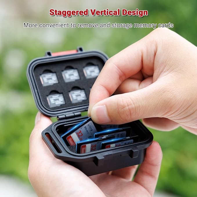 Portable Small IP67 Waterproof Memory Card Case with 12 Slots | Waterproof,with Strap,Vertical Design,Travel Camera Memory Card Holder,for 6 SD SDXC SDHC CFexpress Type A & 6 TF MSD Cards - Image 8