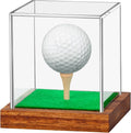 Clear Acrylic Golf Ball Display Case with Wood Base & Tee, Memorabilia Stand Cube Holder, Dust Protection Transparent Storage Box for Single Ball Souvenir Golfball Collections by Hxezoc