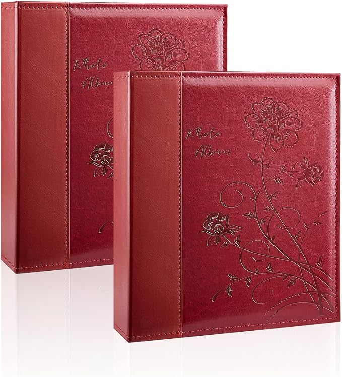 Artmag Photo Album 5x7 2 Packs Clear Pages Pockets Leather Cover Slip Slide in Photo Album Book Each Holds 50 Vertical 5x7 Photos Picture Book for Wedding Family (Red) by Artmag