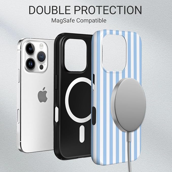 TPU Phone Case for iPhone 16 Pro, MagSafe Wireless Charging Compatible, Shockproof Slim Fit Protective Cover with Anti-Yellowing & Raised Camera Protection (Blue Stripe, iPhone 16 Pro) - Image 6