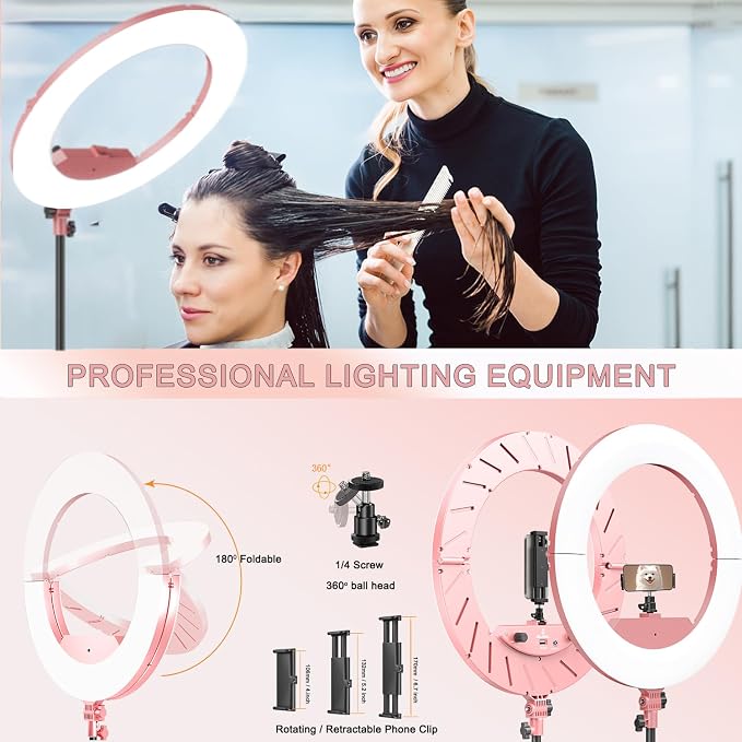 Ring Light 18 INCH Kit,55W6700k Dimmable LED Light, Tripod Stand, Remote Controller,Box for Camera,Smartphone,YouTube,TikTok,Self-Portrait Shooting,CRI95 (Pink) - Image 5