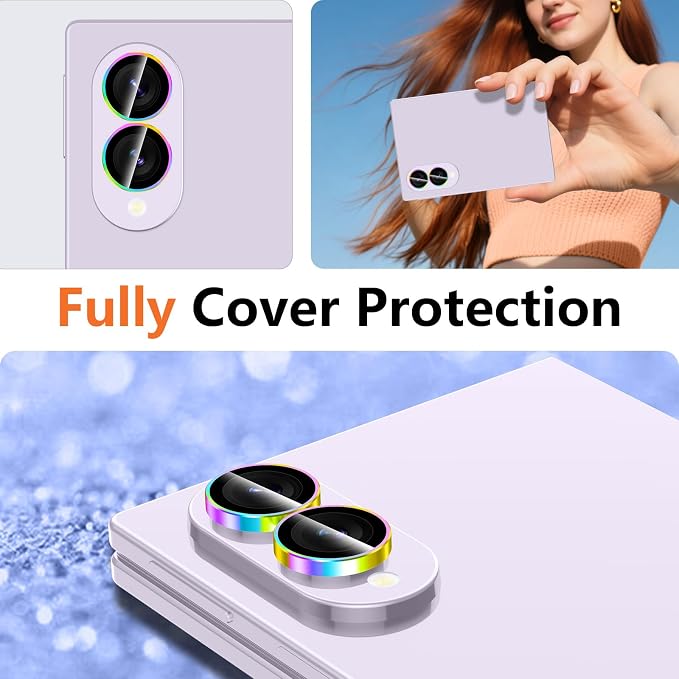 for Samsung Galaxy Z Fold 8 Camera Lens Protector, Individual Metal Ring Tempered Glass Lens Cover, [Strong Adsorption] Scratch Resistant Ultra-Thin HD Clear Lens Cover,1 Set-ColorfulRing - Image 8