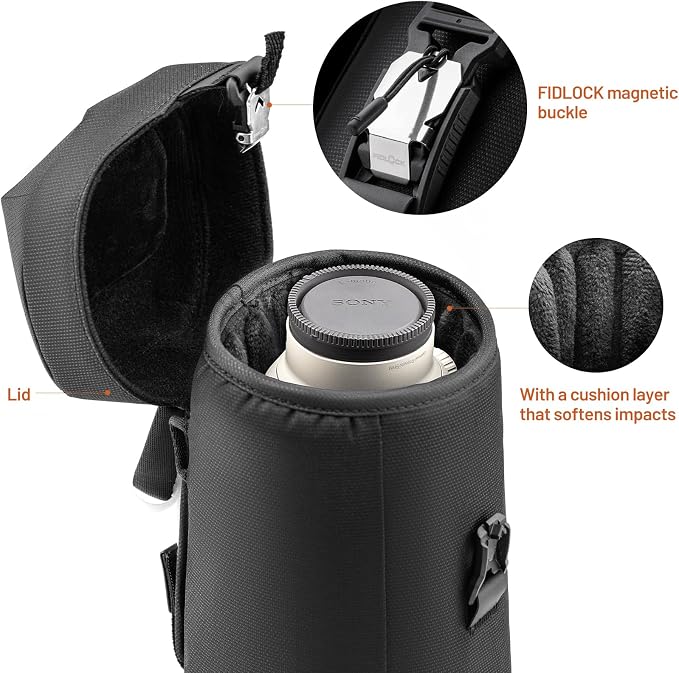 PGYTECH Camera Lens Case, Protective Lens Bag Pouch, Size M | Magnetic Buckle Water Resistant Lens Pouch for DSLR Camera Lens, Thick Camera Lens Bag for Nikon/Tamron/Fuji/Canon - Image 7