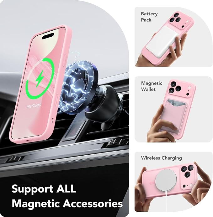 CAPRARO for iPhone 17 Pro Max Case, Compatible with MagSafe | Upgraded [Full Camera Protection] Protective Translucent Matte Women Girl Magnetic Phone Case Cover, Peach Pink - Image 3