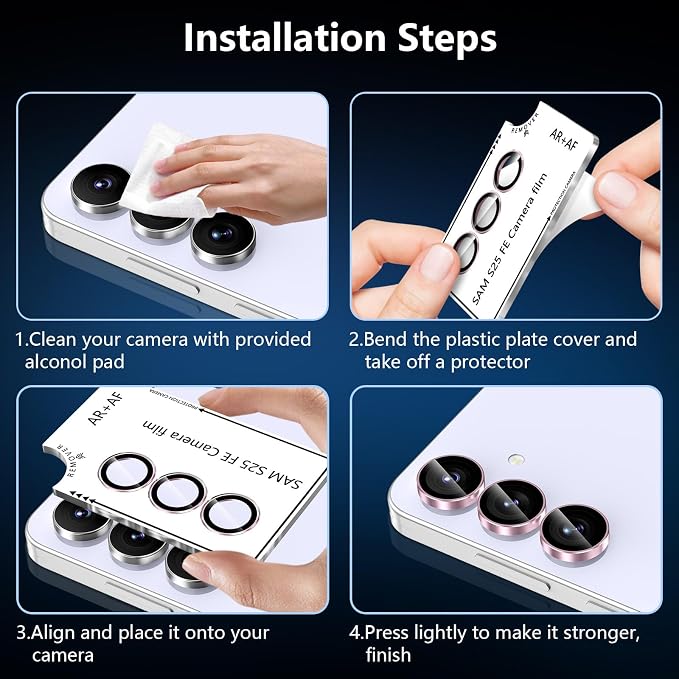 for Samsung Galaxy S25 FE Camera Lens Protector, Individual Metal Ring Tempered Glass Lens Cover, [Strong Adsorption] Scratch Resistant Ultra-Thin HD Clear Lens Cover, 1 Set-Pink Ring - Image 6