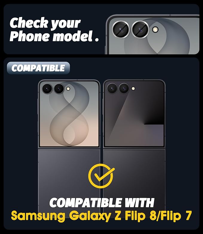 Orzero (2 Sets) Camera Lens Protector for Samsung Galaxy Z Flip 8/Flip 7, [EZ Install] [Case-Friendly] 9H Tempered Glass CD Pattern Lens Cover, Military-Grade Shockproof, HD Clarity Anti-Glare - Sliver - Image 2