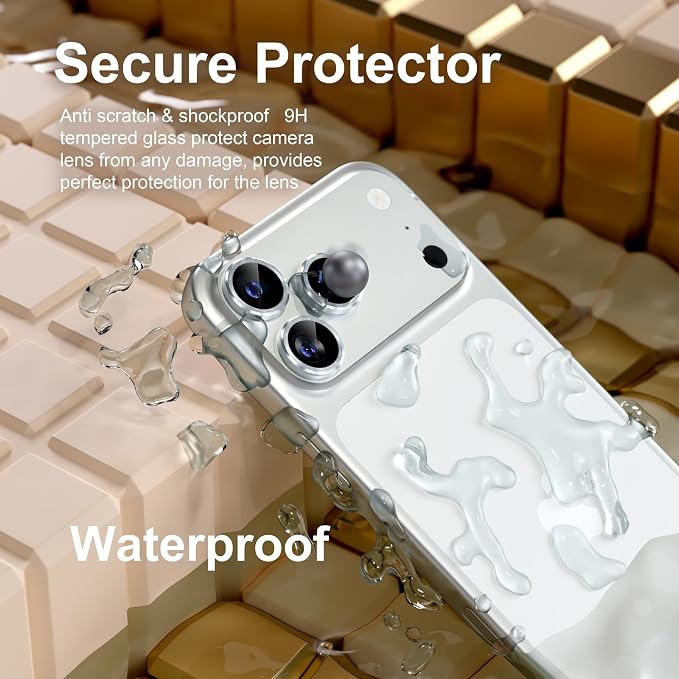 Misea Compatible for iPhone 17 Pro/iPhone 17 Pro Max Camera Lens Protector | 9H Tempered Glass Ultra HD Bling Camera Screen Protector Cover Metal Individual Ring Decoration Accessories, Silver - Image 3
