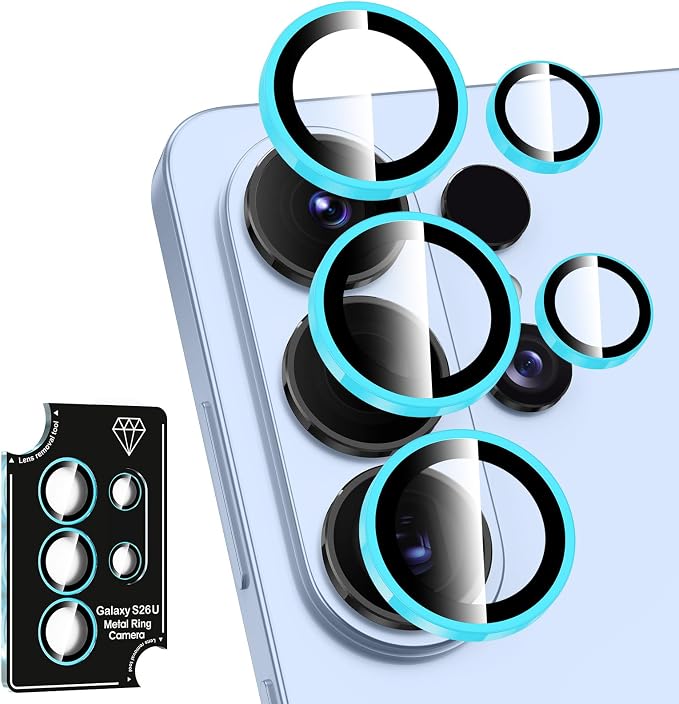 for Samsung Galaxy S26 Ultra Camera Lens Protector, Individual Metal Ring Tempered Glass Lens Cover, [Strong Adsorption] Scratch Resistant Ultra-Thin HD Clear Lens Cover, 1 Set-Blue Shine by Btscase