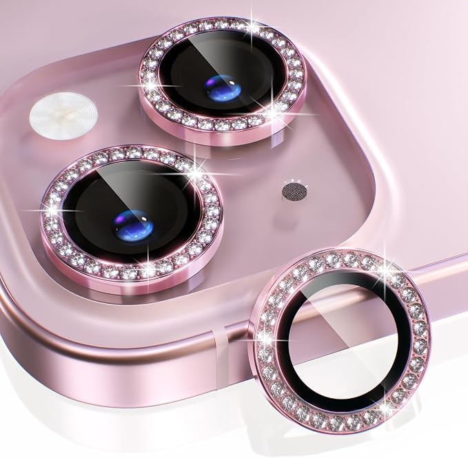 Choiche for iPhone 15/15 Plus Camera Lens Protector Bling, Diamond-Pink | Ultra HD, 9H Tempered Glass Camera Cover Screen Protector Metal Individual Ring Decoration Accessories, 2-Lens, 6.1/6.7-inch by Choiche