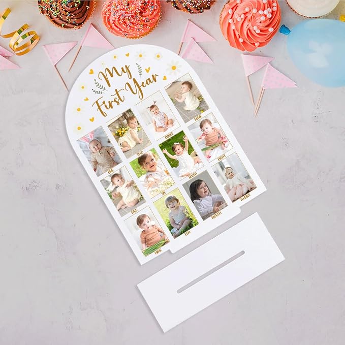 My First Year Photo Board Baby Milestone Signs One Year of Baby Photo Board, Best Babies Keepsake 10x14 Inches Acrylic Sign Decor Fits 2" x 3" Photo A11 - Image 6