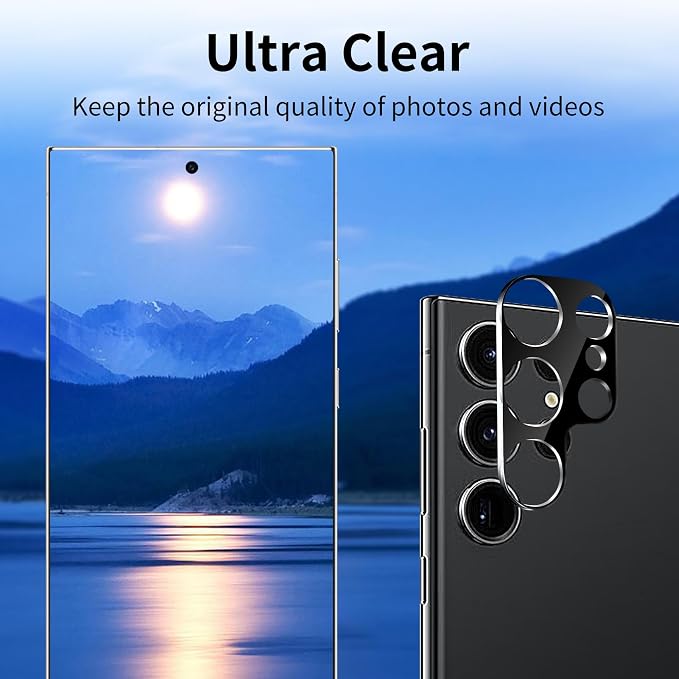 Dengduoduo 3 Pack Camera Lens Protector for Samsung Galaxy S24 Ultra, 9H Tempered Glass Camera Protector Lens Cover, Ultra HD, Anti-Scratch, Case Friendly [No Affect on Night Shots], All Black - Image 3