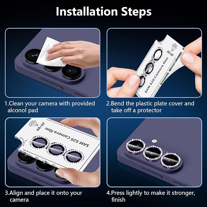 for Samsung Galaxy S26 Camera Lens Protector, Individual Metal Ring Tempered Glass Lens Cover, [Strong Adsorption] Scratch Resistant Ultra-Thin HD Clear Lens Cover, 1 Set-Violet Diamond - Image 7