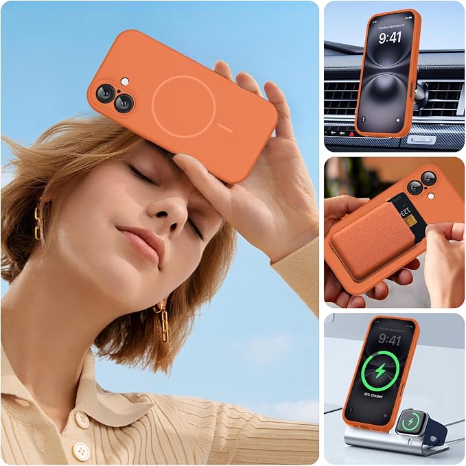 miracase Magnetic for iPhone 16 Plus Case, [Soft Anti-Scratch Microfiber Lining], Compatible with MagSafe, Liquid Silicone Shockproof Drop Protection Phone Case for 16 Plus,Orange - Image 6