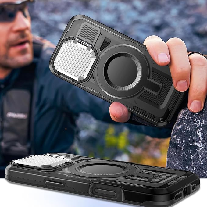 Camera Stand Case for iPhone 16 Pro Max, [Compatible with MagSafe] [Lens Cover] 2024 Version Military Grade Protective Soft Case for iPhone 16 Pro Max 6.9 inch Men Women, Black - Image 7