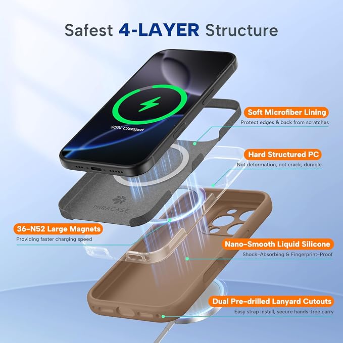 miracase Magnetic for iPhone 16 Pro Case, [Soft Anti-Scratch Microfiber Lining], Compatible with MagSafe, Liquid Silicone Case Shockproof Drop Protection Phone Case for 16 Pro,Chocolate | Compatible with MagSafe, Soft Microfiber Lining, Liquid Silicone... - Image 4