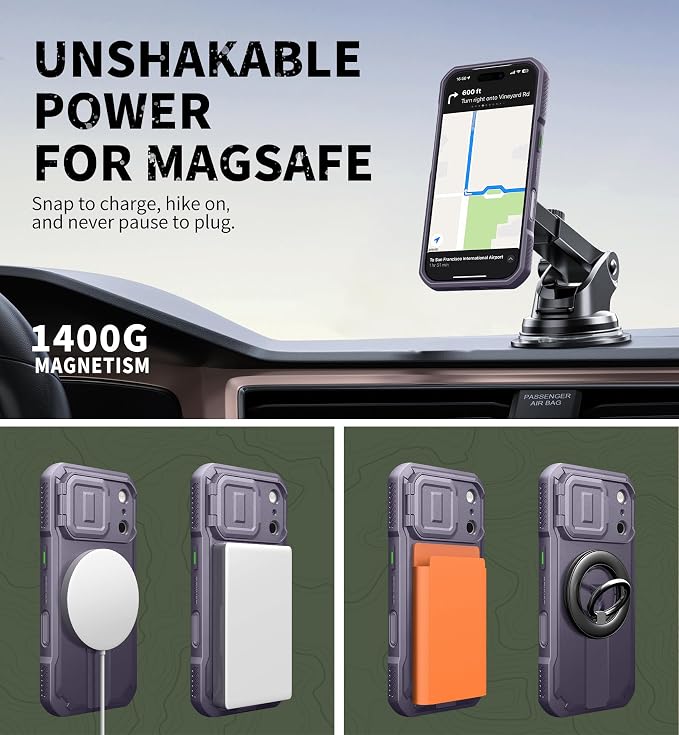 Dexnor for iPhone 17 Pro Case, [Built-in Flip Camera Cover & Camera Control Cover & Kickstand], Compatible with MagSafe, Heavy-Duty Rugged Shockproof Magnetic Phone Cover, 6.3 inch Phantom Purple - Image 7