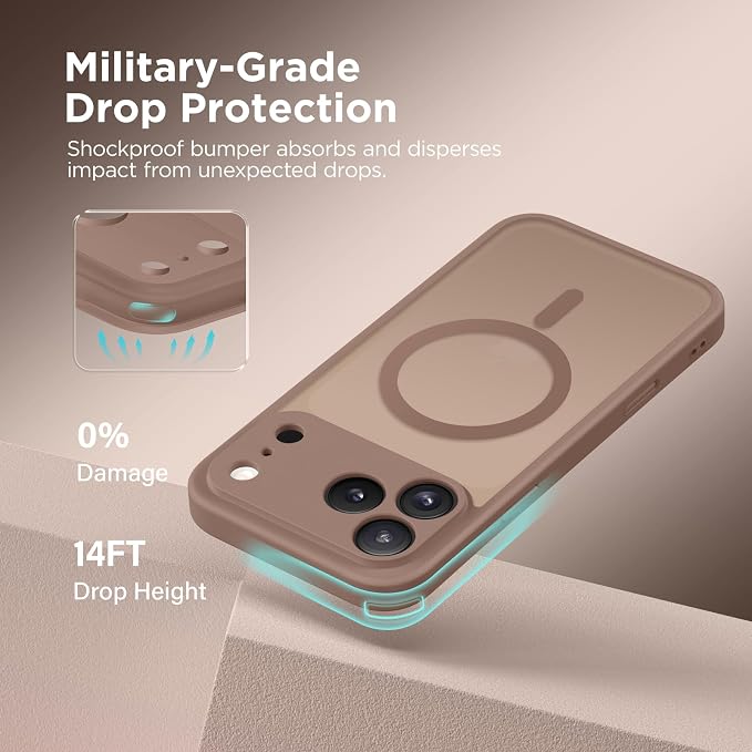 CAPRARO for iPhone 17 Pro Case, Compatible with MagSafe Brown | Upgraded [Full Camera Protection] Protective Translucent Matte Women Girl Magnetic Phone Case Cover, Brown - Image 6