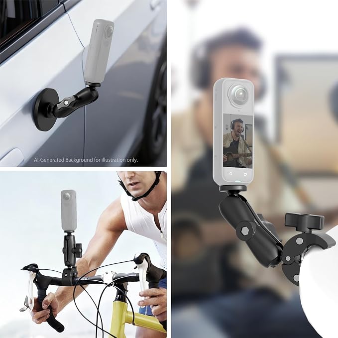 NEEWER Motorcycle Bicycle Handlebar Clamp Holder Magnetic Car Mount Accessories Kit Compatible with Insta360 X5 X4 X3 GoPro DJI AKASO Action Cameras, 360° Ball Heads for POV Video Recording, CA175 - Image 8