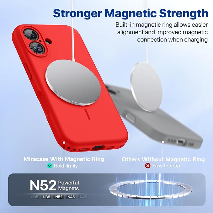 Miracase Silicone & Magnetic for iPhone 16 Case, Red | Compatible with MagSafe, Anti-Scratch Microfiber Lining, Liquid Silicone Case Shockproof Drop Protection Phone Case for 16 - Image 9