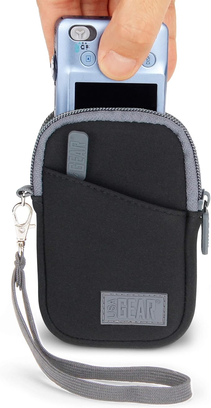 USA Gear Small Camera Pouch with Wrist Strap, Belt Loop - Small Digital Camera Case Fits Canon Powershot, Sony Cybershot, Nikon Coolpix, Kodak PIXPRO, G7 Mark iii - Fits 4.5 Inch Models by USAGEAR
