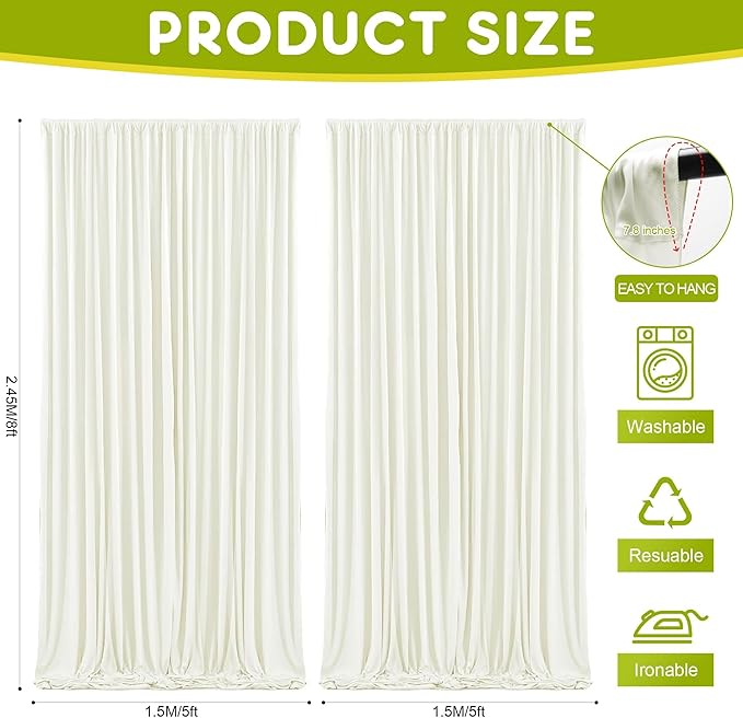 Ivory Backdrop Curtain for Wedding Parties Backdrop Drapes 10x8FT | Wrinkle Free Polyester Curtain Backdrop Ivory Draping Fabric for Backdrop Photoshoot Birthday Party Background,2 Panel 5x8FT - Image 2