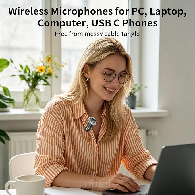 NPTCL Wireless USB Type C Microphone for iPhone 17/15/16 PC Laptop Computer | Noise Canceling, Digital Battery Indicator Light, 12 Hour Charging Case for Content Creator Vlog Video Recording, 1 Pack - Image 2