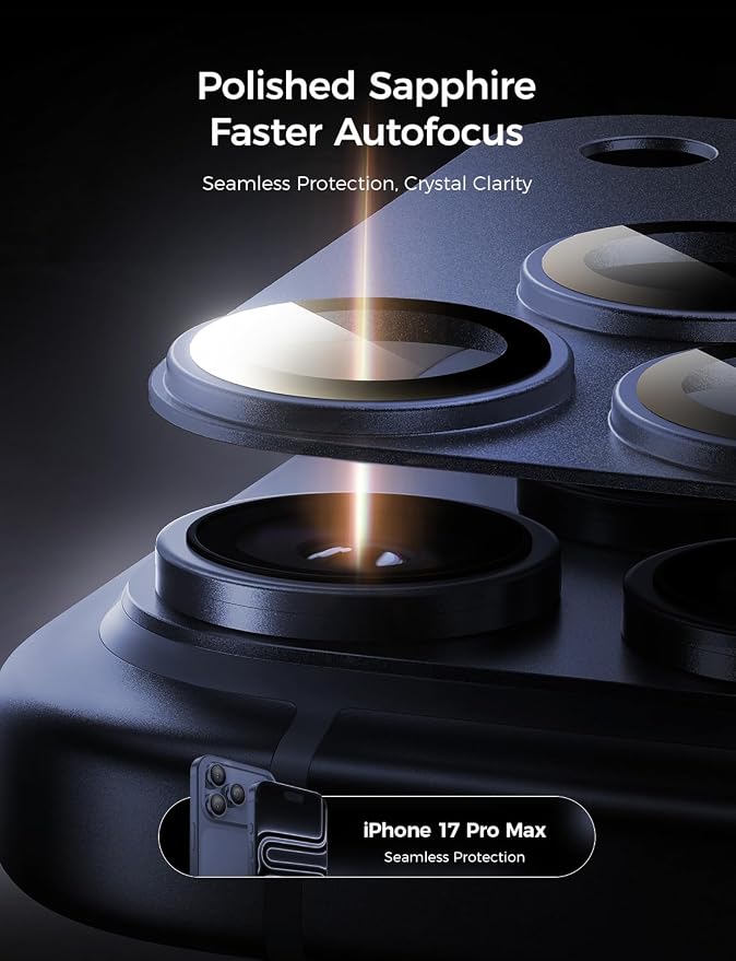 MAGIC JOHN 2 Pack Camera Lens Protector for iPhone 17 Pro Max 6.9 inch,Blue | Full Coverage, Metal Aluminum Alloy Camera Lens Film, HD Clear, Scratch Resistant, Case-Friendly - Image 5