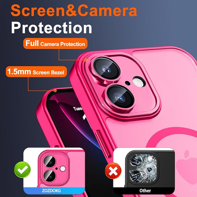 for iPhone 16 Plus Case with Privacy Screen Protector, Hot Pink | Full Camera Protection, Matte Translucent, Magnetic, Compatible with MagSafe, Shockproof Phone Cover for Women/Girls - Image 6
