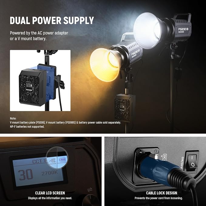 NEEWER FS150B LED Video Light 2.4G/APP Control,130W Bi Color COB Silent Photography Continuous Output Lighting with 4 Types Precise Dimming, 72000lux/1m, 2700K-6500K, CRI 97+,12 Effects, Bowens Mount - Image 8