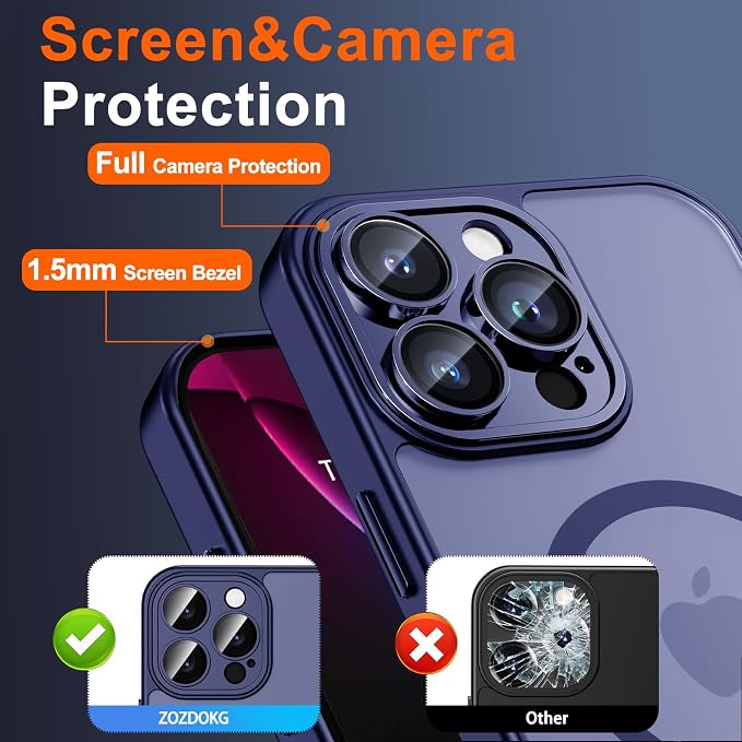 for iPhone 16 Pro Case with Privacy Screen Protector, Blue | Full Camera Protection, Matte Translucent, Magnetic, Compatible with MagSafe, Shockproof Phone Cover for iPhone 16 Pro - Image 6