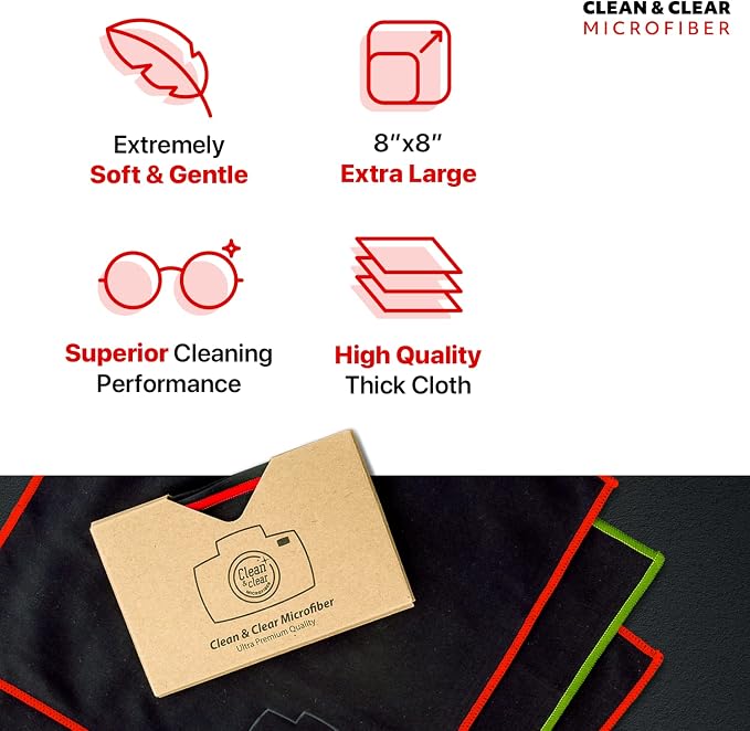 Clean & Clear Microfiber Cleaning Cloth, EXTRA LARGE [8 Pack] ULTRA PREMIUM Microfiber Cleaning Cloth - Microfiber Cloth for Camera Lens, Glasses, Screens, and all Lens. - Image 4