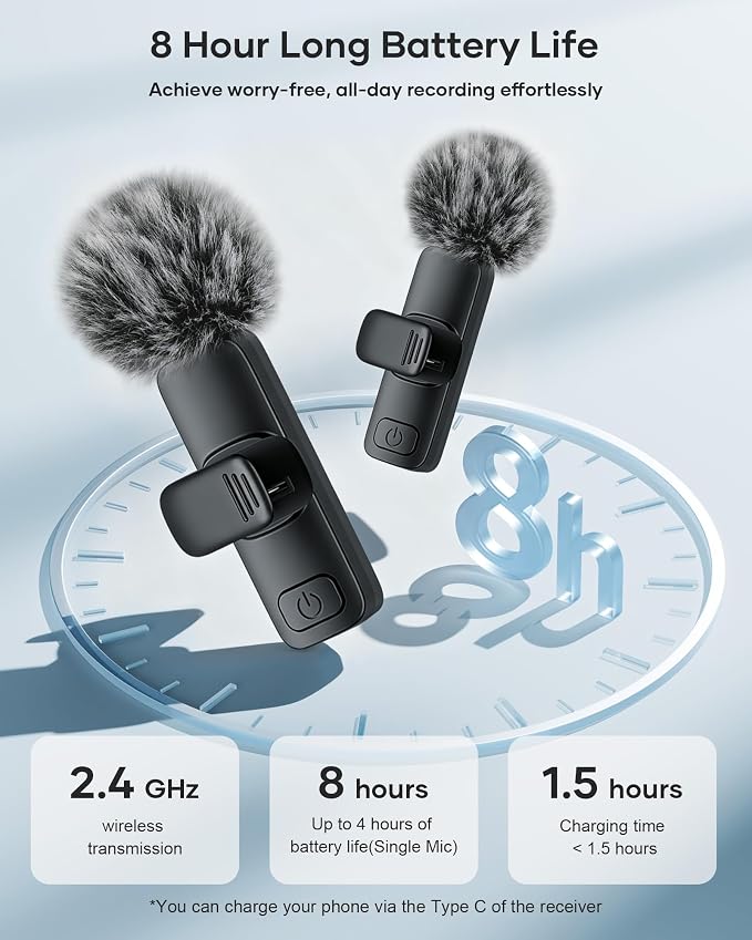 Wireless Lavalier Microphone for iPhone iPad Android, 2 Pack Noise Reduction Lapel Mic Plug and Play for Video Recording Interview Podcast YouTube (Black) - Image 5