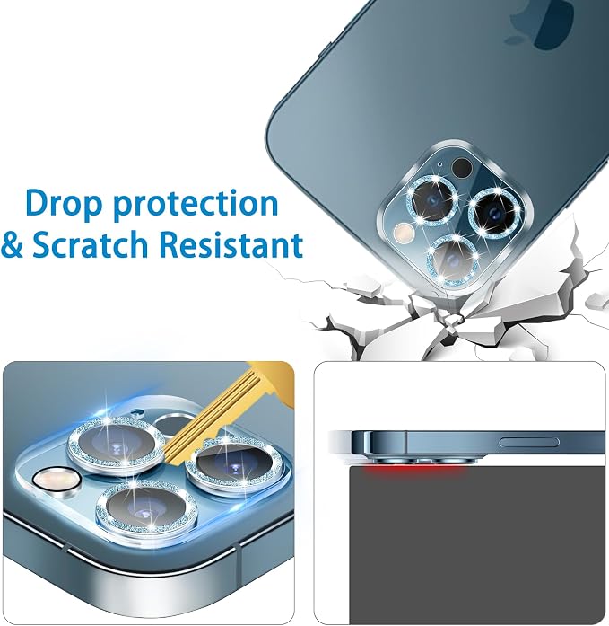 Dengduoduo 3 Pack Tempered Glass Camera Lens Protector for iPhone 12 Pro 6.1", Bling Glitter Sparkle, Ultra HD, 9H Hardness, Anti-Scratch, Case Friendly, Easy to Install [No Affect on Night Shots] - Image 3