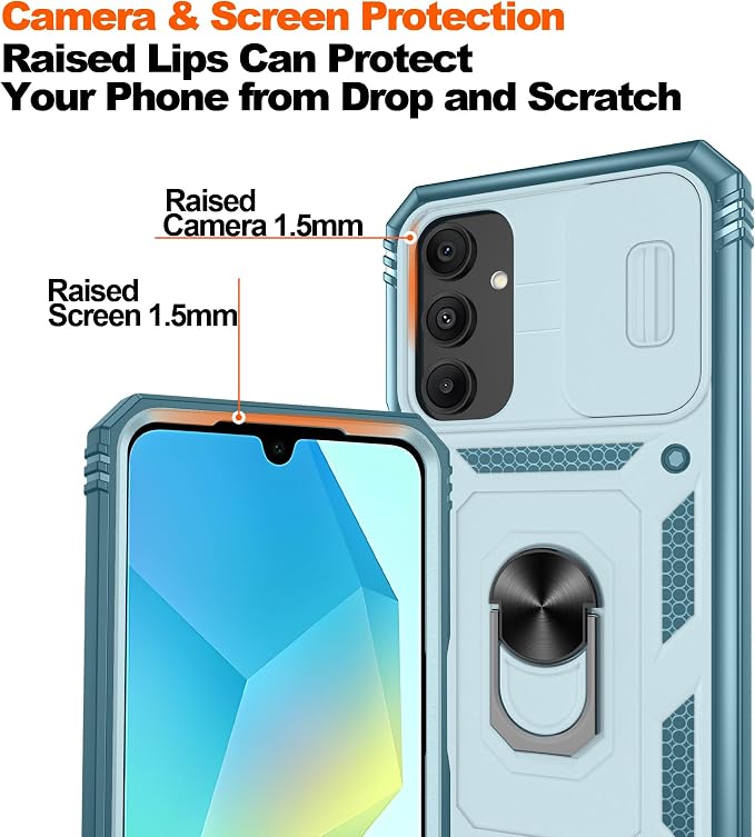 for Samsung Galaxy A06 Phone Case with 2PCS Screen Protector, Build in 360° Rotating Ring Kickstand, Military Grade Protective Case for Samsung A06 Phone, Green - Image 4