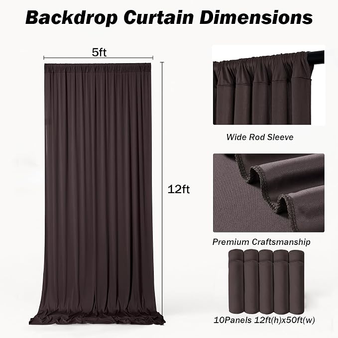 50x12 ft Brown Backdrop Curtains for Weddings, Birthdays and Photos - Image 7