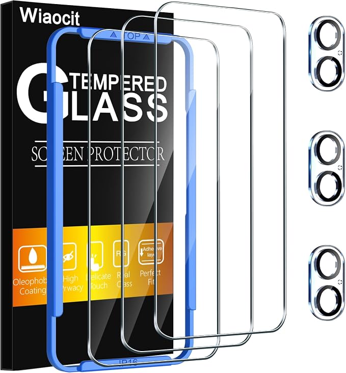 Wiaocit Tempered Glass Screen Protector for iPhone 16 | 3+3 Pack, 9H Hardness, Camera Lens Protector, Installation Frame, Bubble Free, Case Friendly by Wiaocit