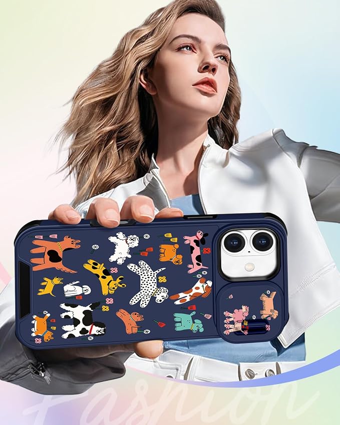 Buleens for iPhone 16 Case 6.1 Inch - with Ring Stand & Camera Cover Aesthetic Cute Designed for Women Girls Girly Cartoon Kawaii Dogs Unique Phone Case for iPhone 16 Compatible with Magsafe - Image 6