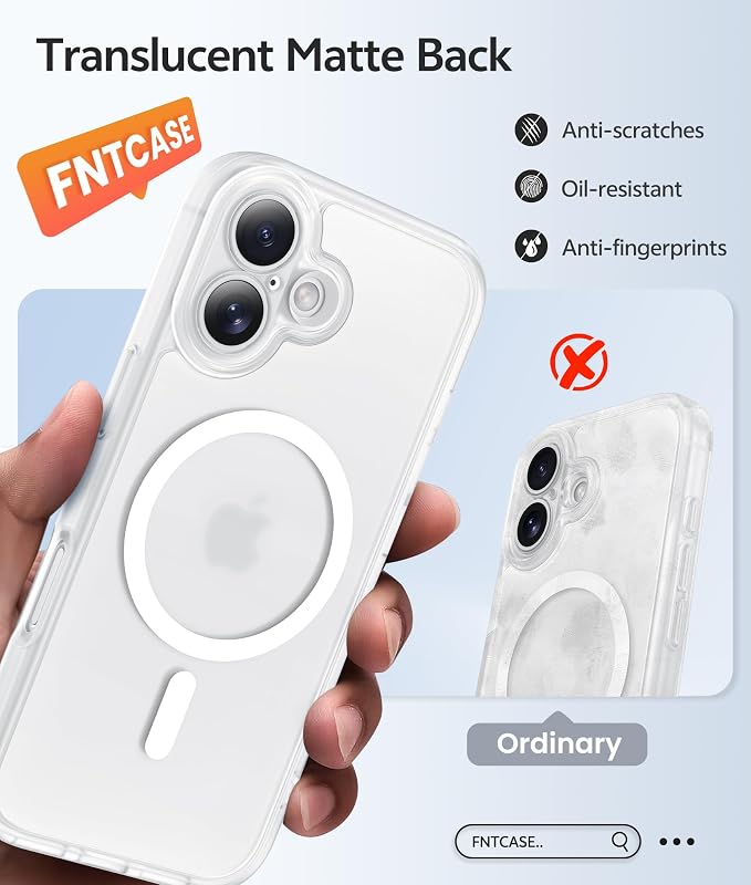 FNTCASE for iPhone 17 Case, Compatible with Magsafe, Glass Screen Protector | Full Camera Protection, Translucent Matte, 14FT Military Grade Drop Proof, Shockproof Protective Phone Cover, White - Image 6