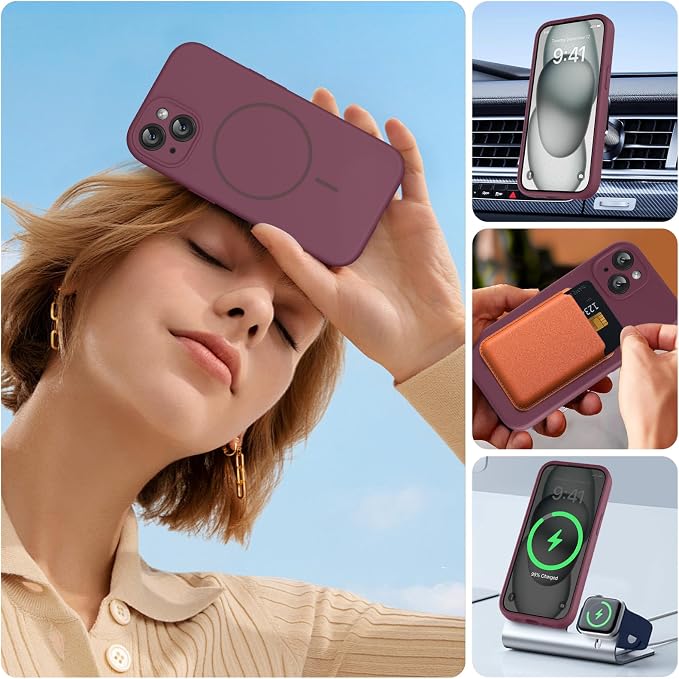 Miracase Silicone & Magnetic for iPhone 15 Plus Case, Wine Red | Compatible with MagSafe, Soft Microfiber Lining, Liquid Silicone Case Shockproof Drop Protection Phone Case for 15 Plus - Image 7