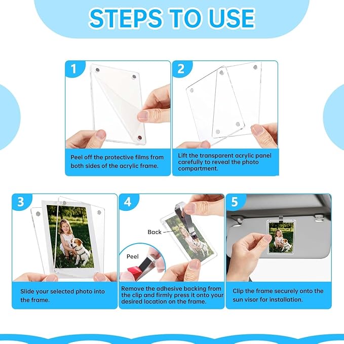 2 Pack Magnetic Car Visor Photo Holder – Personalized Acrylic Clip for Family, Pets, Travel Pictures – Easy Snap-On Car Accessory for Sun Visor (2 Pack, 3.5''x4.4'') - Image 6