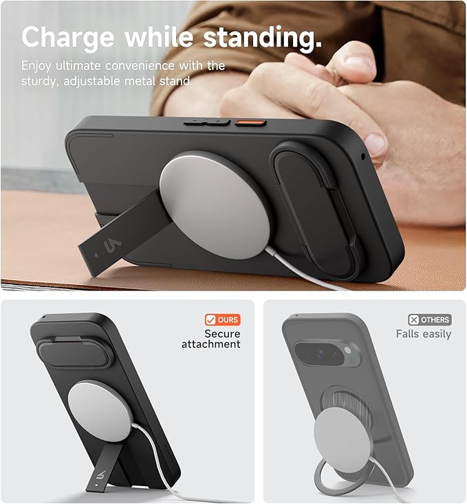 SURITCH for Google Pixel 9 Pro XL Phone Case, Compatible with MagSafe, Protective Cover with Camera Cover & Adjustable Metal Kickstand for Pixel 9 Pro XL -Black - Image 6