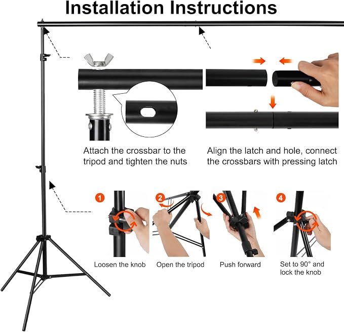 10x7ft Adjustable Photography Backdrop Stand Kit – Photo Studio Background Support with 4 Crossbars, 4 Clamps, 2 Sandbags (with 10 * 7 Feet Black Backdrop Curtain) - Image 5