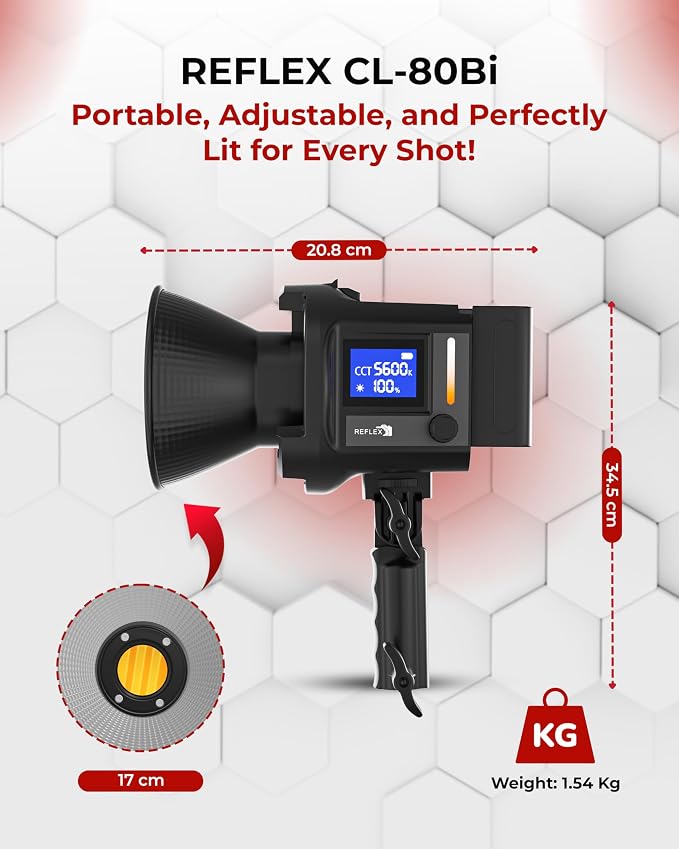 REFLEX CAMERA Professional 80W Handheld LED Photography Light – Portable Studio Video Light, Continuous Lighting for Photography, Handheld LED Spotlight. 3200-5600K 18000lux/1m CRI97 12 Effects + RGB - Image 2