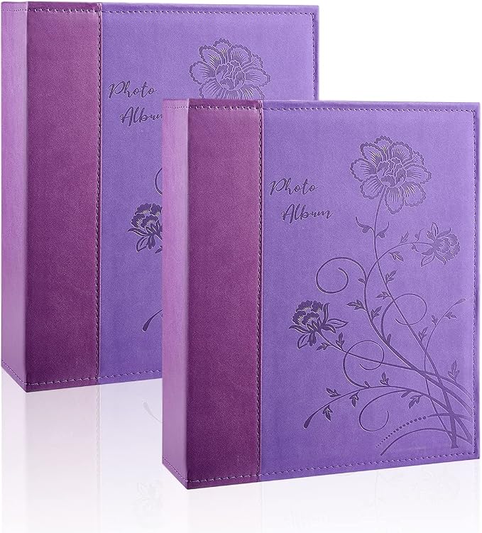 Artmag Photo Album 5x7 2 Packs Clear Pages Pockets Leather Cover Slip Slide in Photo Album Book Each Holds 50 Vertical 5x7 Photos Picture Book for Wedding Family (Purple) by Artmag